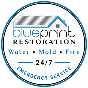 Blueprint Restoration water fire mold emergency service logo